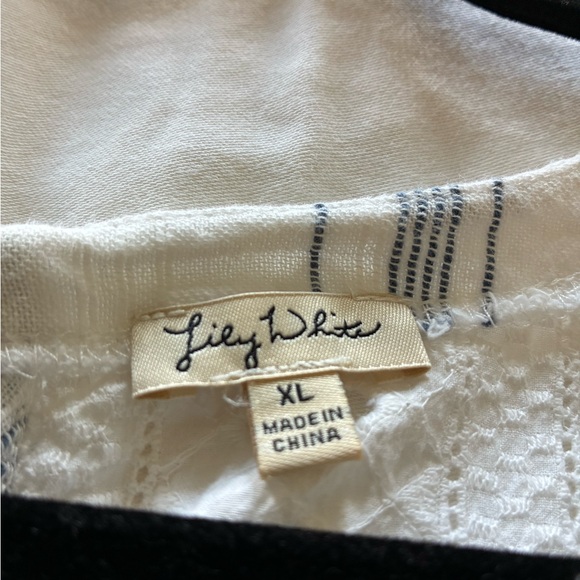 Lily White Cream and Light Blue Eyelet Yoke Striped Blouse - Picture 3 of 8